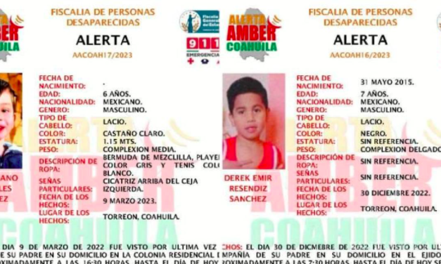 Activan Alerta Amber en Torreón por desaparición de dos niños