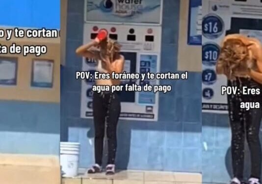 Mujer se vuelve viral luego de bañarse en una purificadora a mitad de la calle