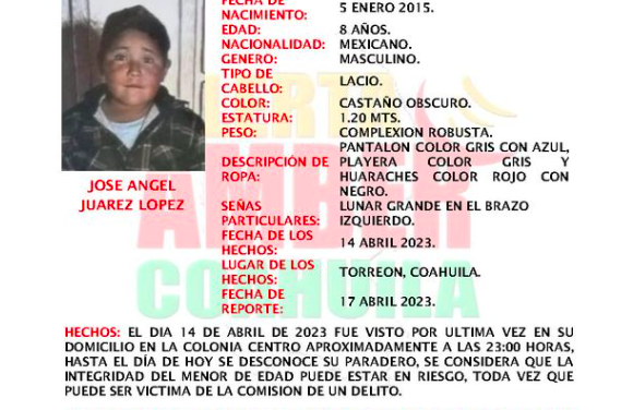 Niño de Torreón suma tres días desaparecido