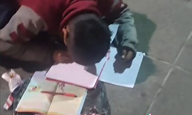 VIDEO: Niño vende dulces mientras hace su tarea en la calle