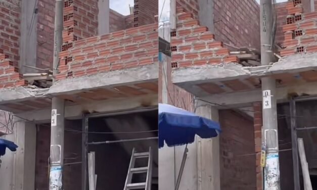 VIDEO: Trabajadores dejan un poste de alumbrado público dentro de la propiedad