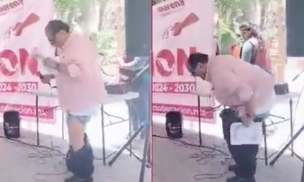 VIDEO: Diputado Javier Borrego se queda sin pantalones en pleno mitin en Saltillo