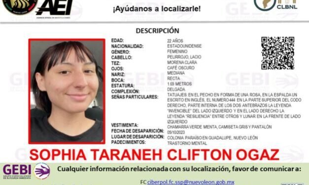 En Guadalupe, Nuevo León desaparece joven estadounidense de 22 años