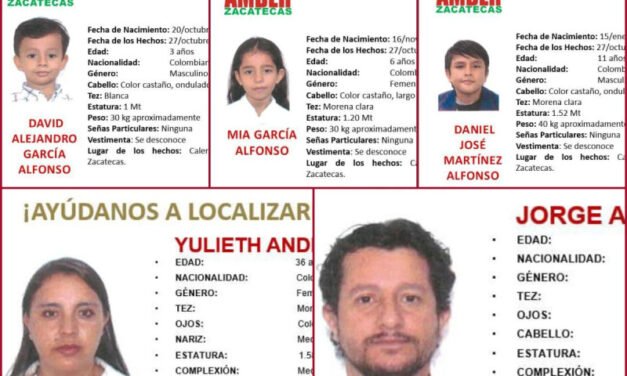En Calera, Zacatecas reportan desaparición de una familia colombiana