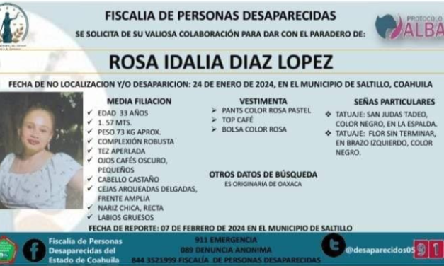 En Saltillo mujer desaparece; autoridades apoyan en su búsqueda 