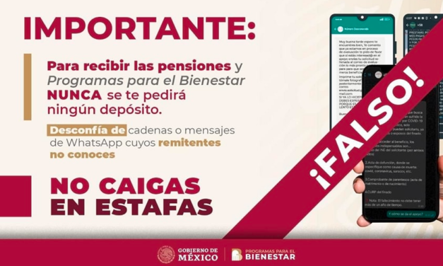 Alertan sobre mensajes fraudulentos a beneficiarios de Bienestar