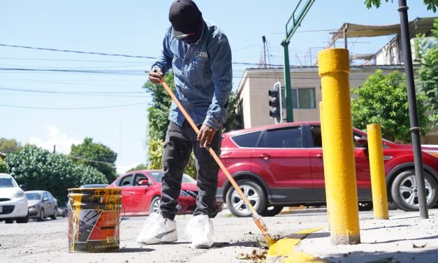 Continúan trabajos de mantenimiento y pintura de cordonería en el primer cuadro de Gómez Palacio