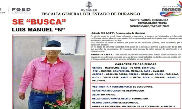 Fiscalía de Durango emite ficha de búsqueda por feminicidio en Ocampo; es el segundo caso del año